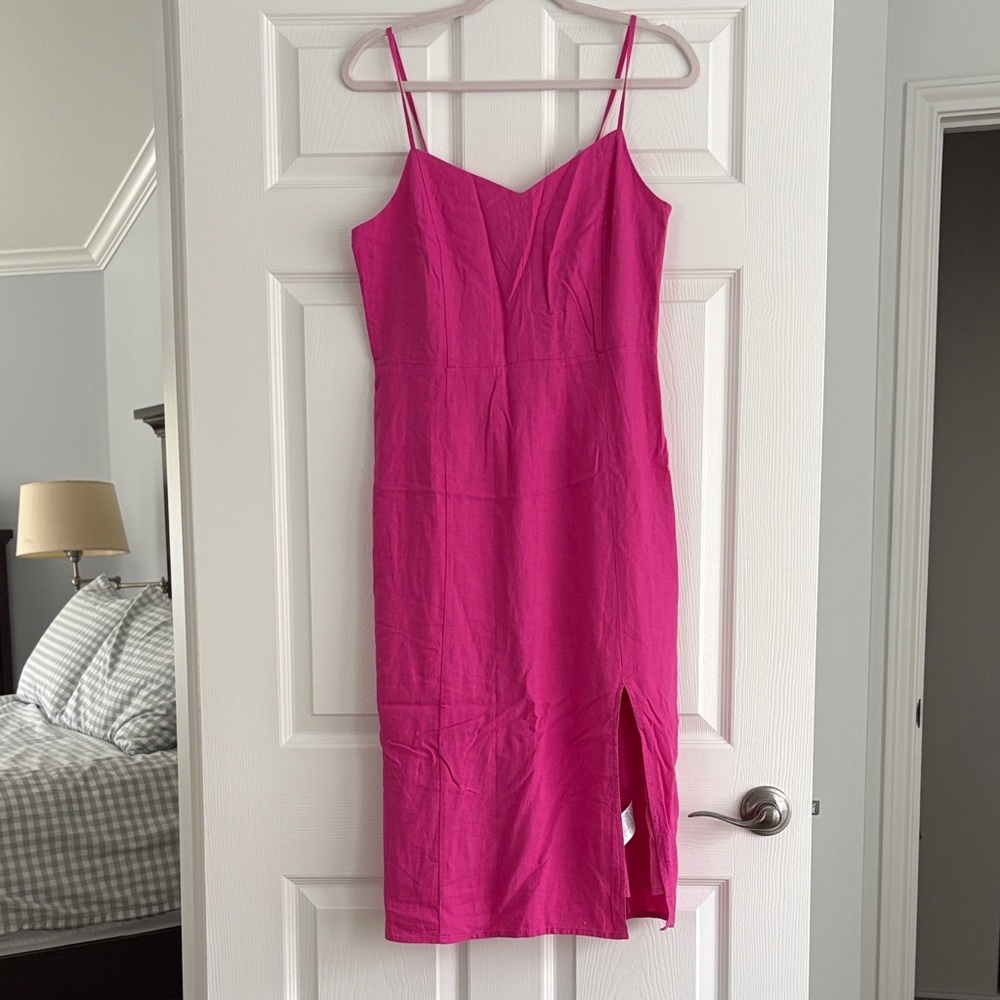 J Crew Linen Dress size 8 nwt in dark pink